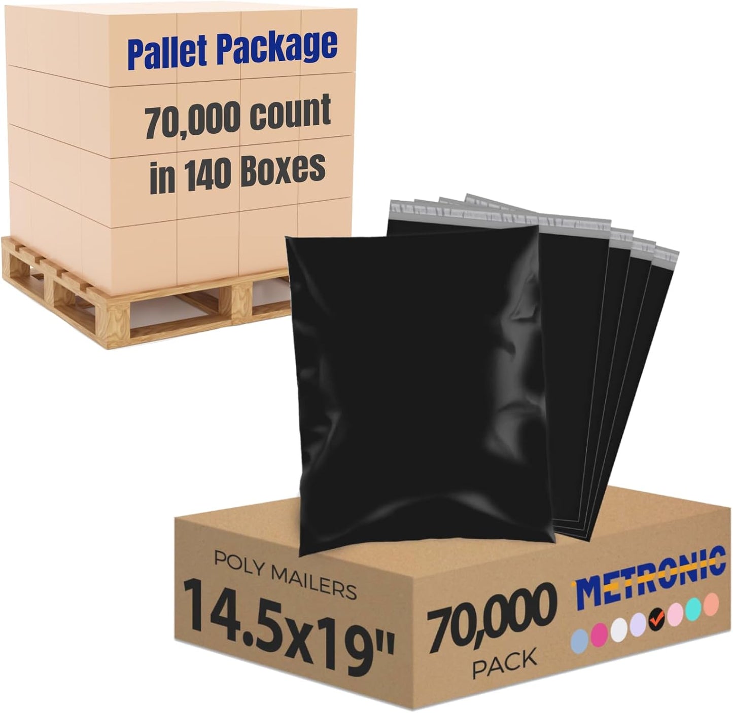 Metronic Poly Mailers 14.5x19 70000 Pack Large Shipping Bags for Clothing Mailing Bags with Strong Self-sealing Adhesive Waterproof and Tear-Proof Poly Bag Bulk in Black