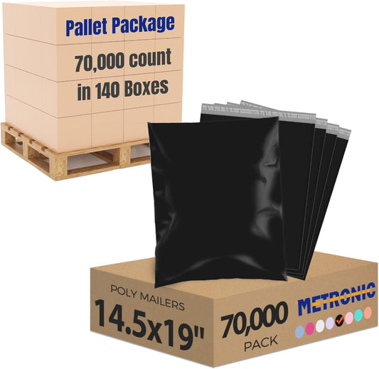 Metronic Poly Mailers 14.5x19 70000 Pack Large Shipping Bags for Clothing Mailing Bags with Strong Self-sealing Adhesive Waterproof and Tear-Proof Poly Bag Bulk in Black