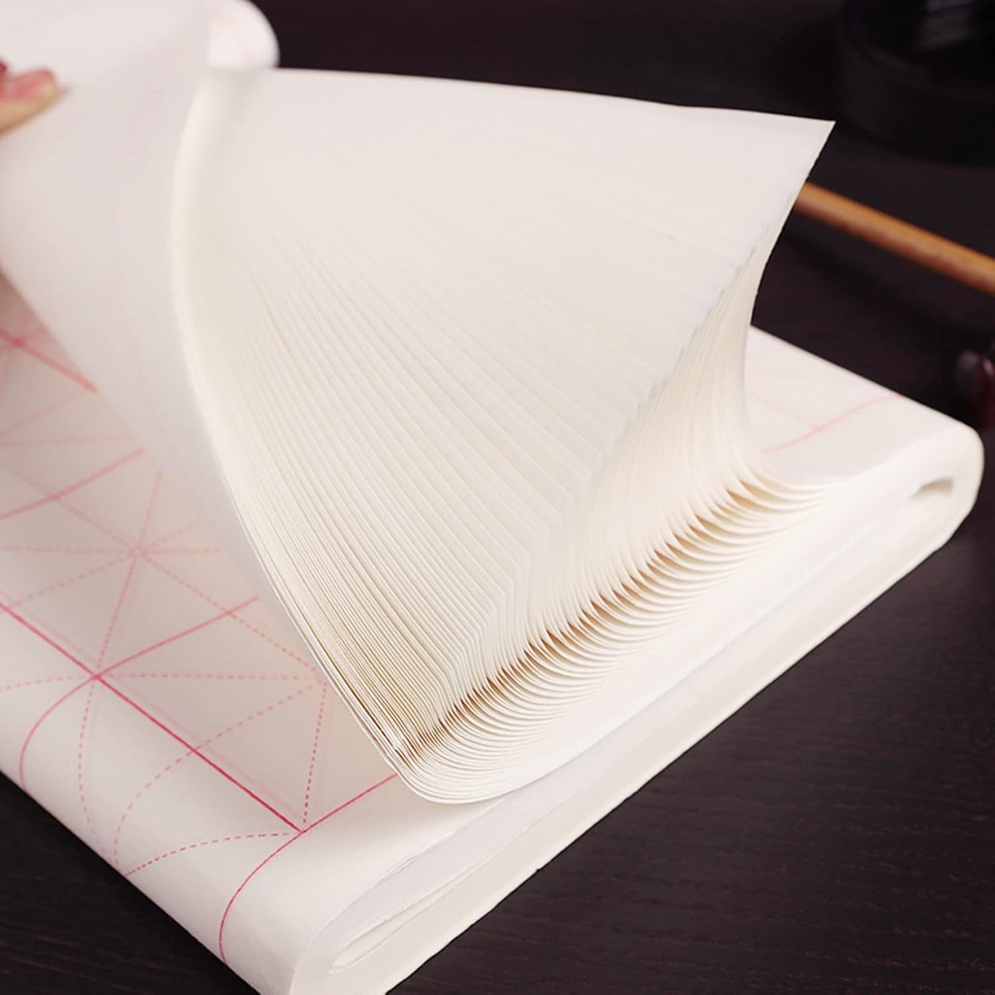 MEGREZ Chinese Calligraphy Xuan Paper Brush Writing Sumi Paper Xuan Paper Rice Paper with Grids for Students, Beginners Practice Kanji Japanese Calligraphy, 100 Sheets/Pack, 5 cm/Grid