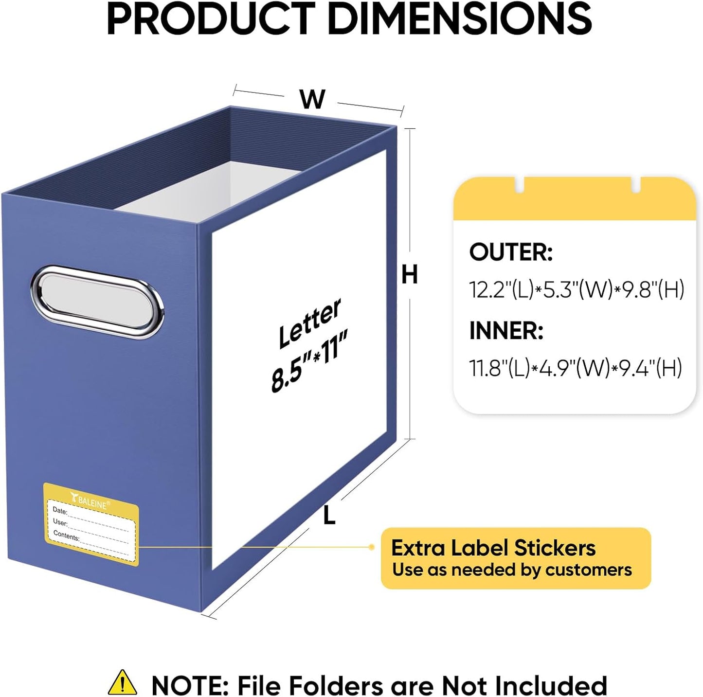 BALEINE File Organizer Box, Cardboard File Folder Organizer with Handle for Letter Size, Portable Collapsible Hanging Filing Box for Home Office Document Storage (4 Pack, Navy)