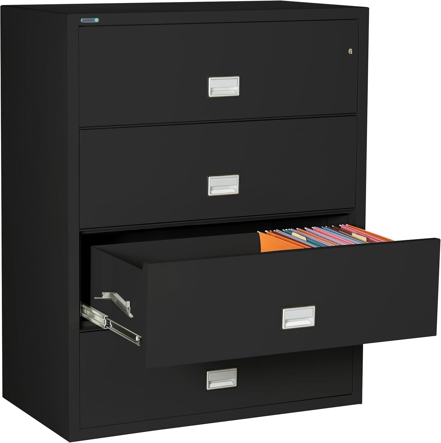 44 inch Wide 4-Drawer Lateral Fireproof File Cabinet – Legal and Letter Size Filing – Key Lock – Water Resistant – Fire Safe and Impact Rated – Black Finish – Model LAT4W44B