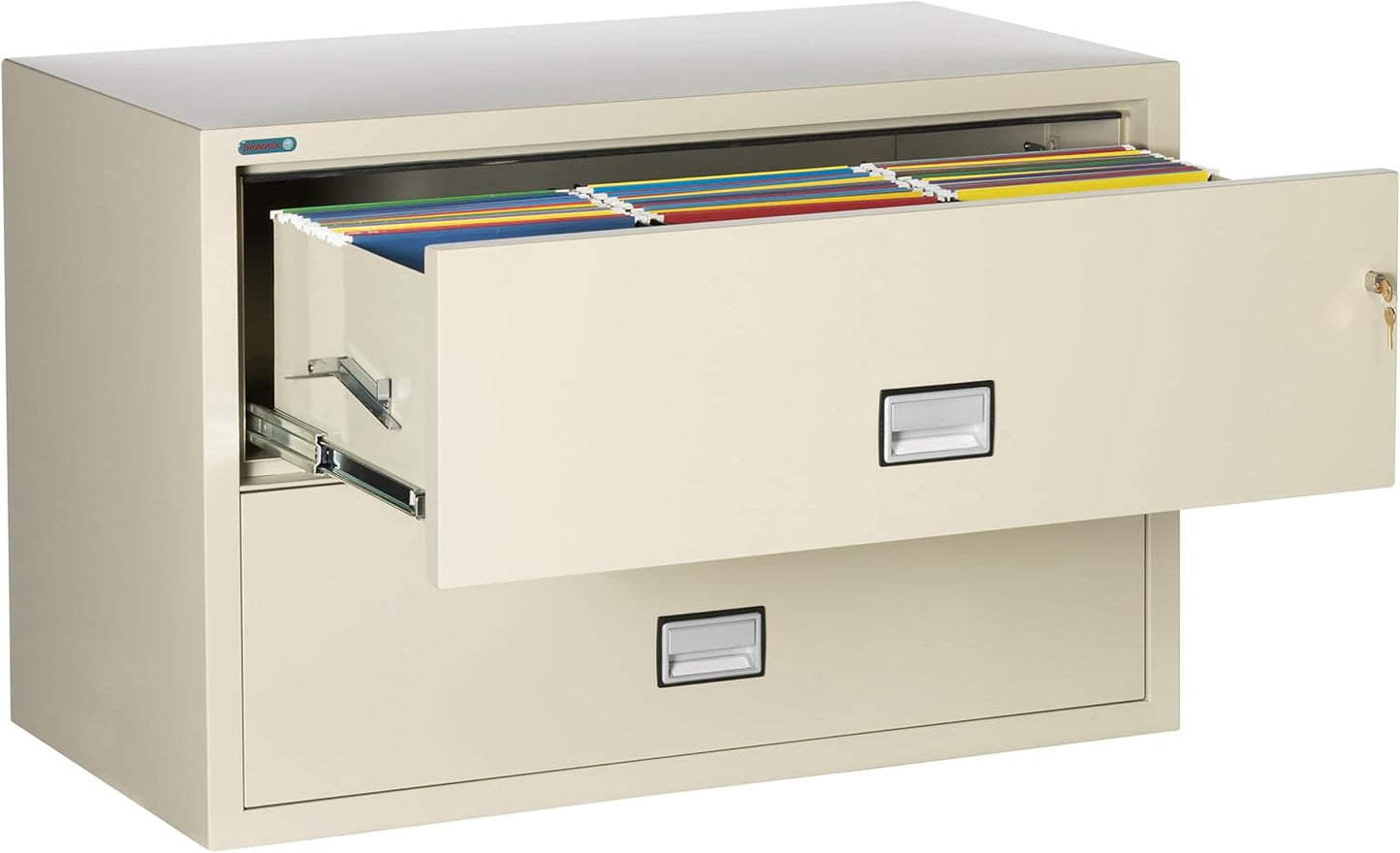 44 inch Wide 2-Drawer Lateral Fireproof File Cabinet – Legal and Letter Size Filing – Key Lock – Water Resistant – Fire Safe and Impact Rated – Putty Finish – Model LAT2W44P