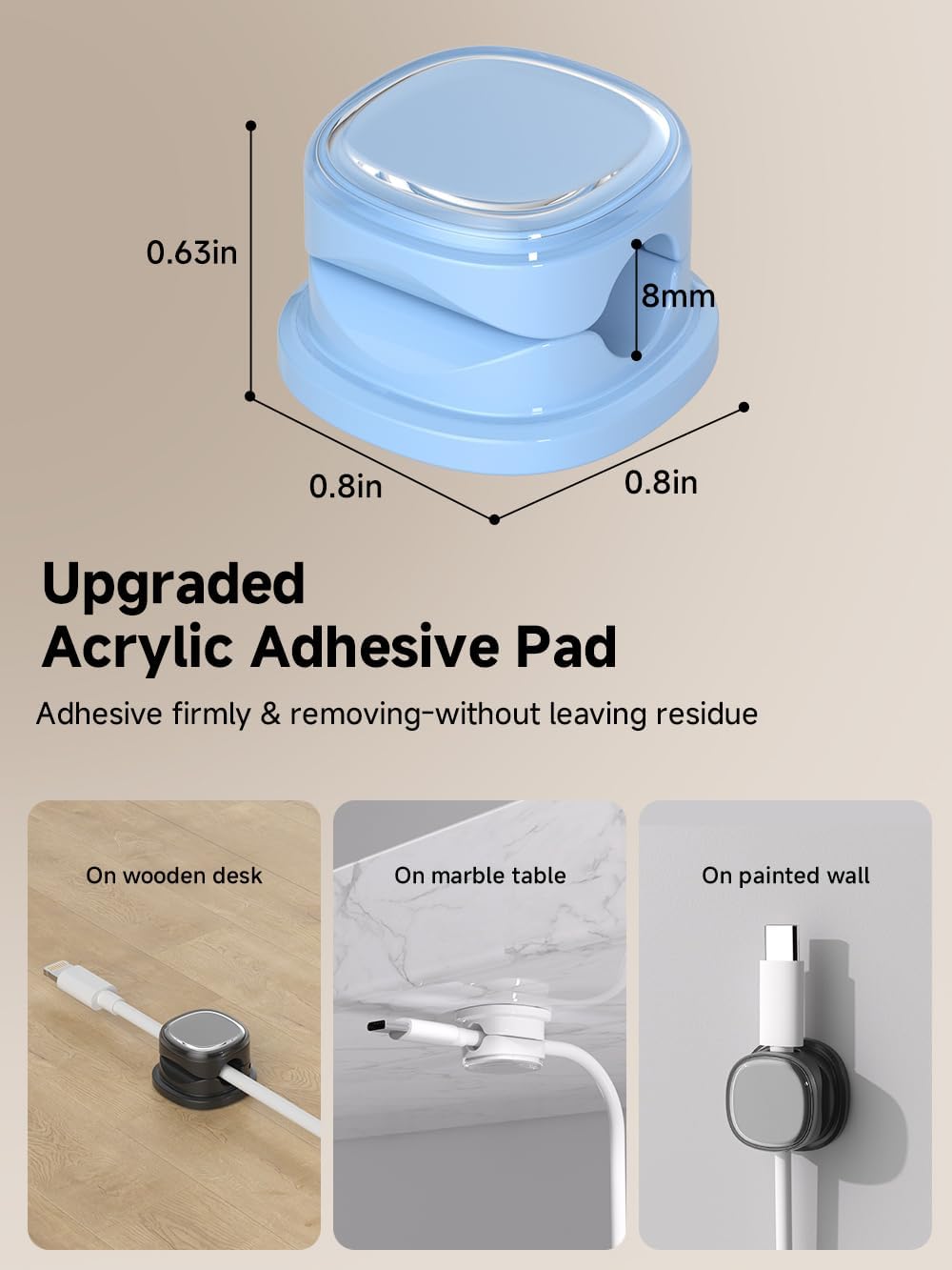 9 Pack Cord Organizer, Spring Cable Management, Adhesive Cute Cable Holder Clips, Phone Charger Wire Keeper for Desk Nightstand Car Office (9-Pack White_Blue_Black)