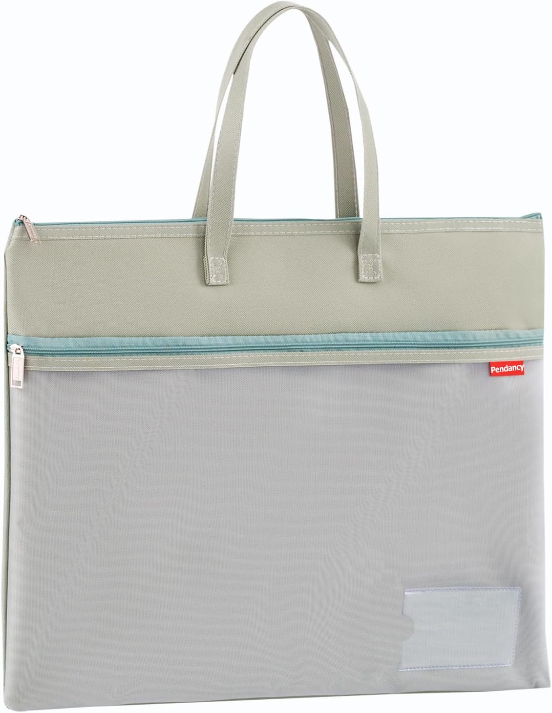 Pendancy Mesh Zipper Pouch A4 Size, Large Double Pocket Waterproof File Bag with Handle, 11x13.8 in Foldable Document Storage for Puzzle Project/Cross Stitch/Travel/Office（Advanced Green）