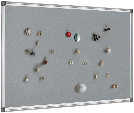 BIBOC Grey Fabric Bulletin Board, 36 x 24 inch, Wall Mounted Fabric Notice Board Cork Bulletin Board, Felt Board, Pin Board, Memo Board Sliver Aluminum Framed for Homes or Offices School