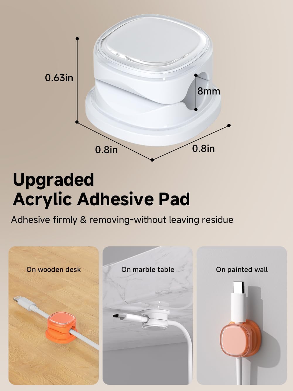 9 Pack Cord Organizer, Spring Cable Management, Adhesive Cute Cable Holder Clips, Phone Charger Wire Keeper for Desk Nightstand Car Office (9-Pack White_Orange)