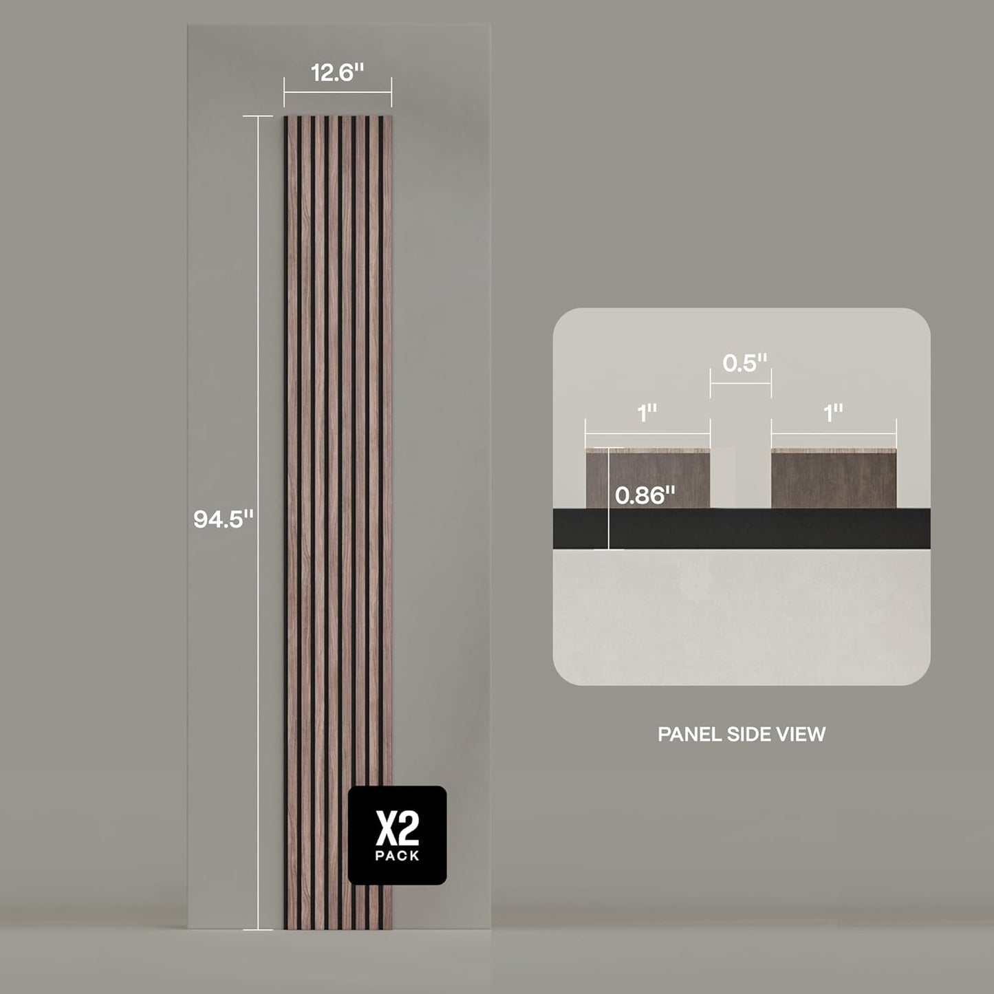 2-Pack Acoustic Wood Slat Panels - Soundproof Wall Paneling for Interior Decor