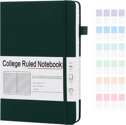 A5 Lined Journal Notebooks for Work, 192 Pages, Medium 5.7 x 8.3inch, College Ruled, Vegan Leather Hardcover Journals for Women Men,1 Pack