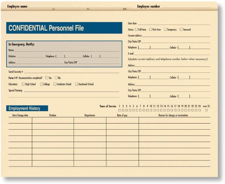 Confidential Personnel File | 9-1/2" x 11-3/4" | File Folders | 25 Pack