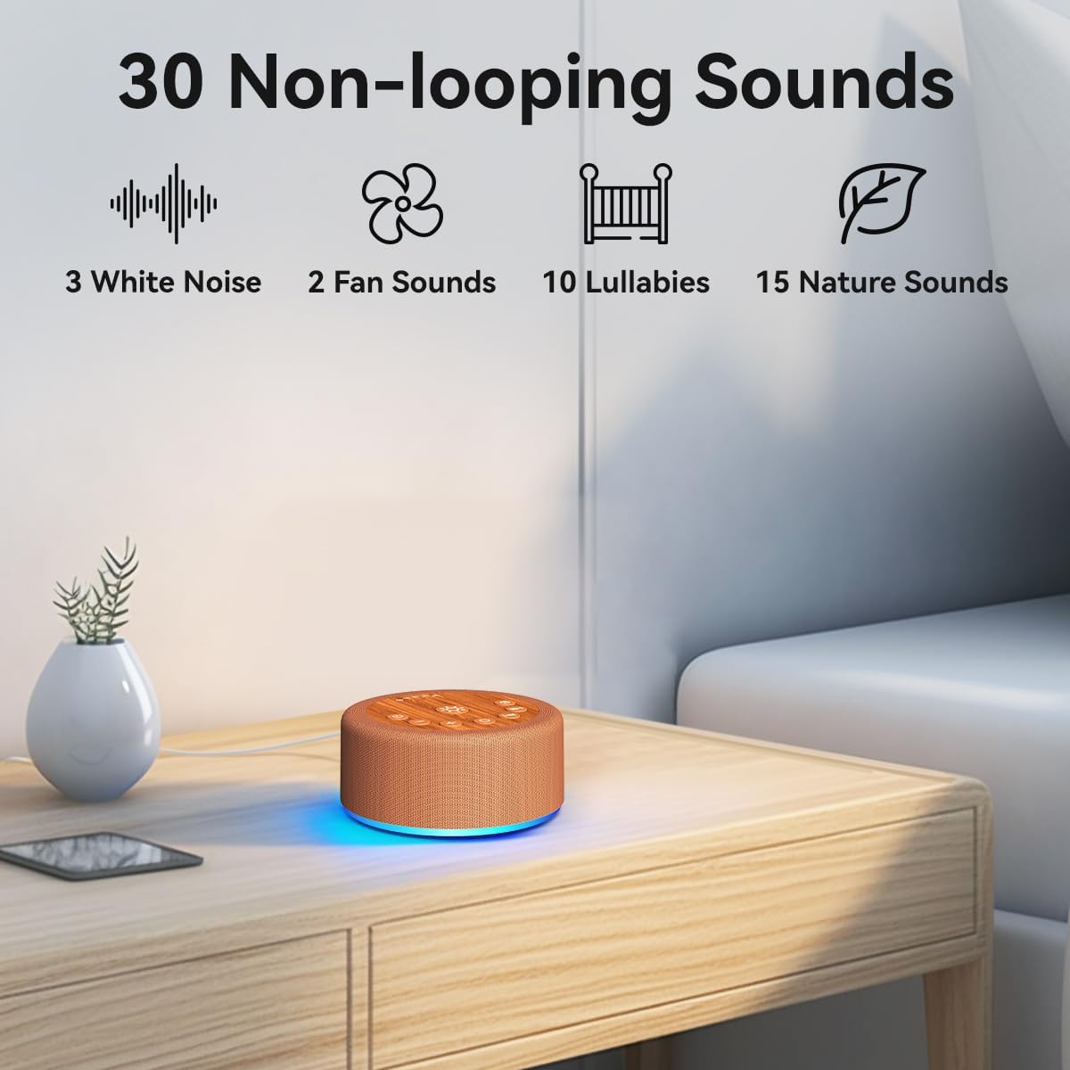 Sleep Sound Machine White Noise Machine with 30 Non Looping Sounds 12 Night light Colors with 5 Timers 36 Adjustable Volume Memory Function Brown Noise Machine for Baby kid Adult & Home Nursery Travel