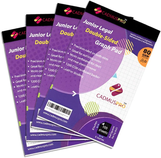 Jr. Legal 5"x8" Compact Graph Pad, 1/4" Double-Side Quadrille Grid, 21-Gram Paper, 100 sheets (200 Pages)/Pad, Sturdy Binding, Perfect for on-the-go use, Students & Professionals (4, White)