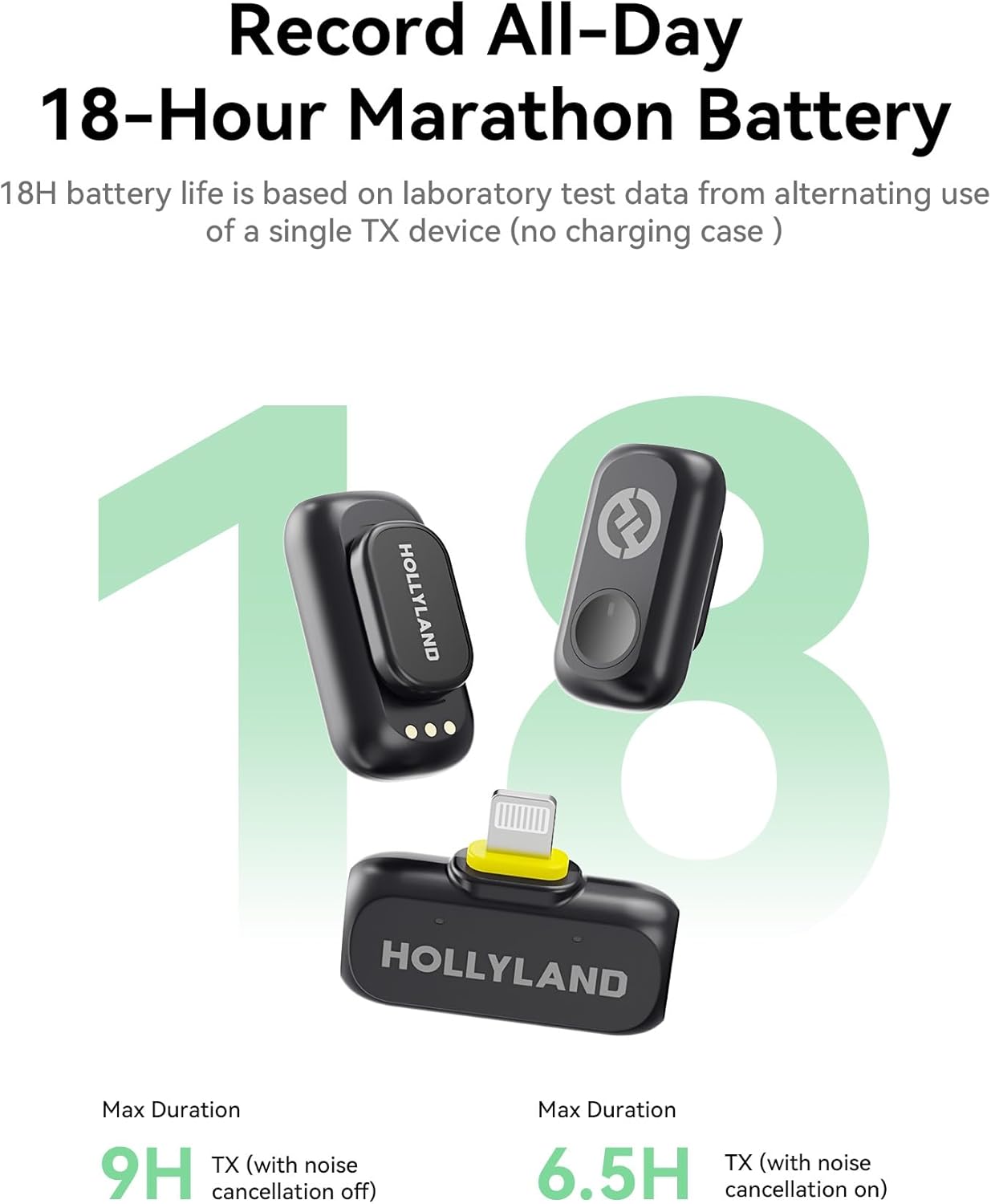 Hollyland Lark A1 Wireless Mini Microphone for iPhone 14/13/12 (2TX + Lightning RX) 48kHz/24-bit, 3-Level Intelligent Noise Cancel, Magnetic Microphone for YouTube, Podcast, Vlogging (Black)