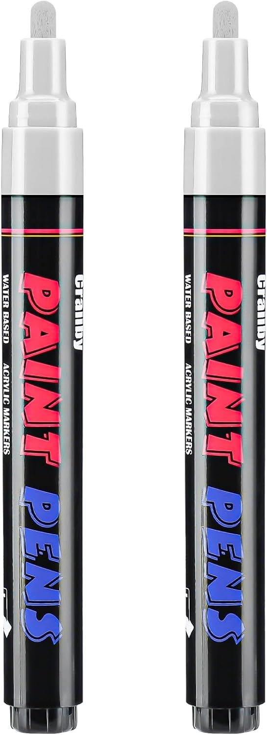 White Paint Pens Paint Markers - 2 Pack Permanent Quick Dry Waterproof Marker Pens for Rocks Wood Fabric Plastic Canvas Glass Mugs Metal Tire Stone