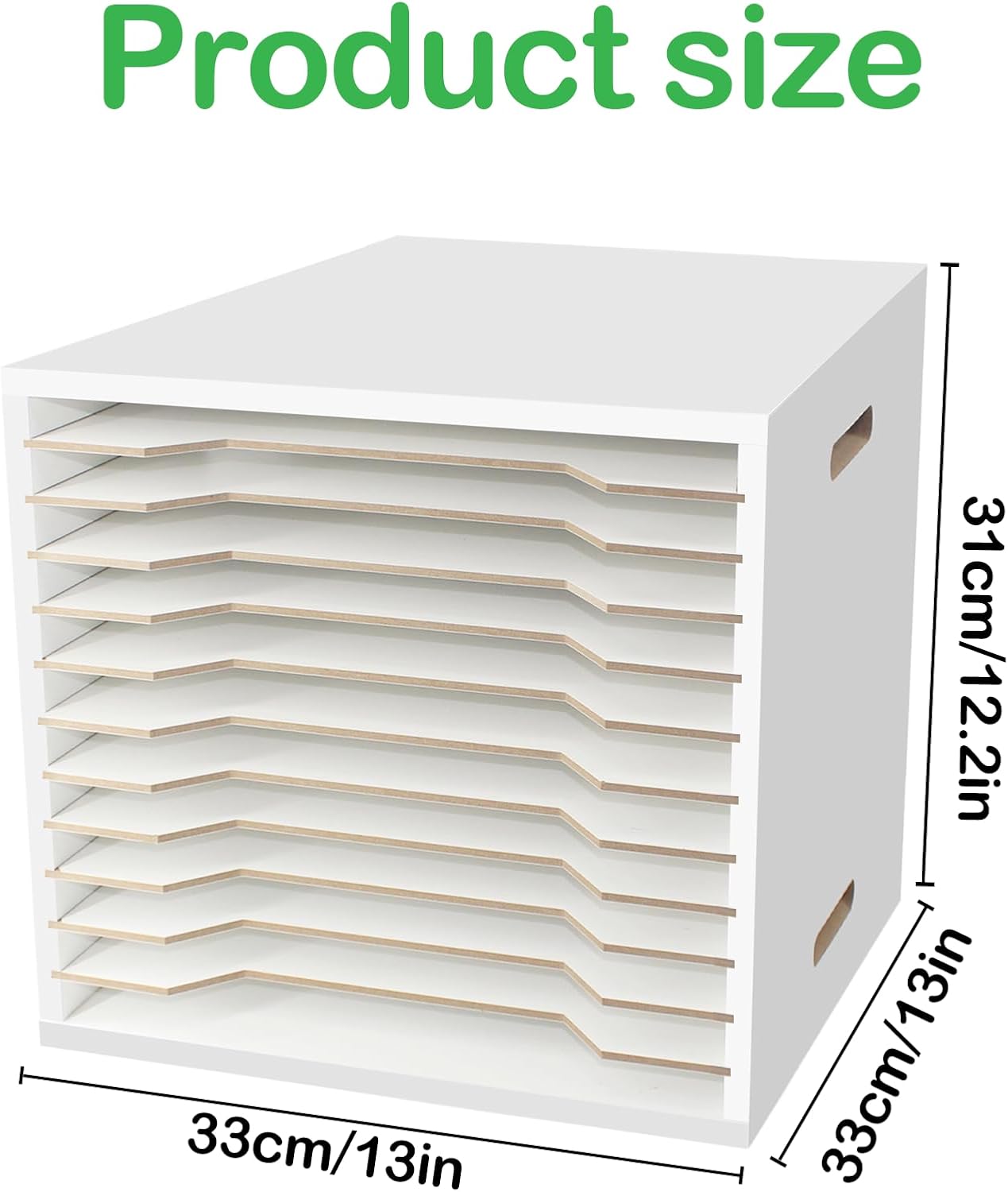 13"x13" Wooden Construction Paper Organizer, 12 Tier Larger Size Literature Organizer with Adjustable Shelves Letter Mail Tray Craft & Stamp Stackable Cardstock Storage Rack for Home Office Classrooms