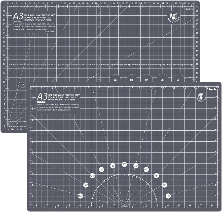 Headley Tools 18"x12" Thickened Self Healing Cutting Mat, A3 Rotary Cutting Sewing Mat for Crafts, Double Sided 5-Ply Table Cutting Board for Fabric Quilting Leather Arts Hobby Project, Grey