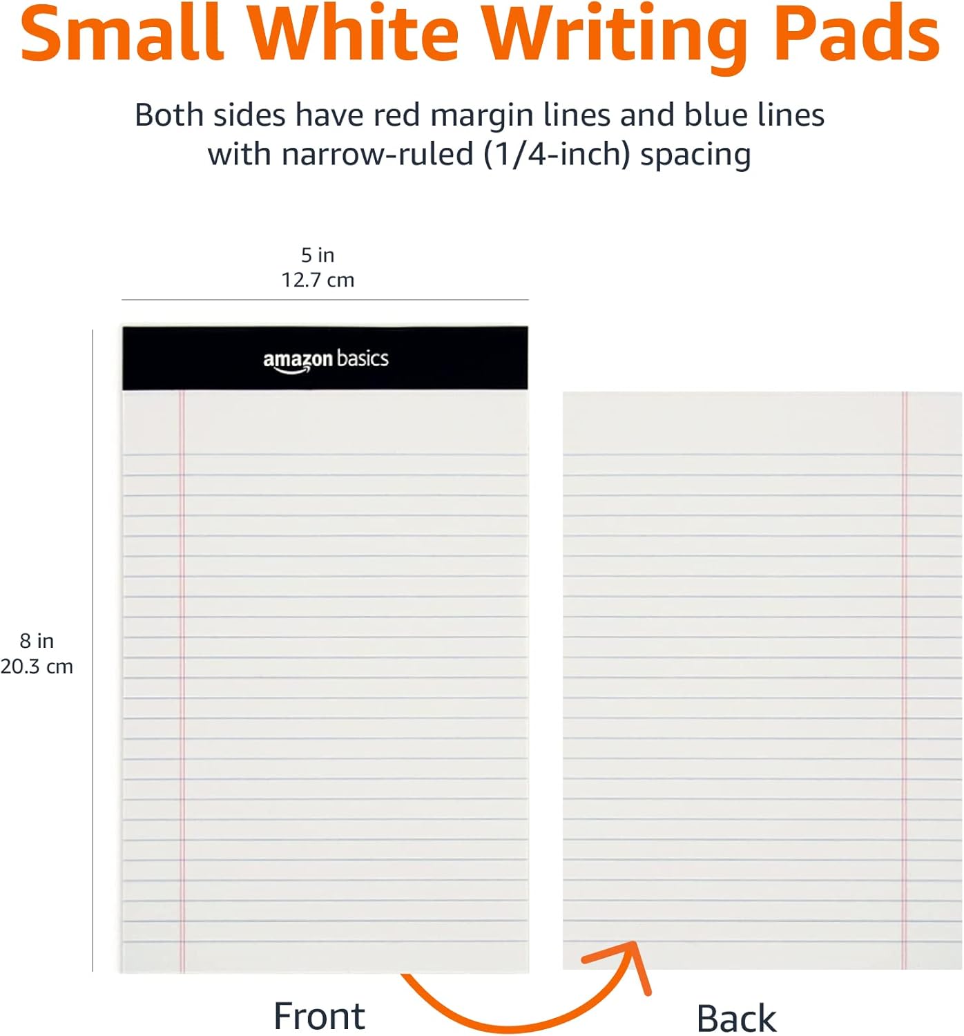 Amazon Basics Narrow Ruled Lined Writing Note Pad, 5 inch x 8 inch, White, 12 Count (12 Pack of 50 pages)