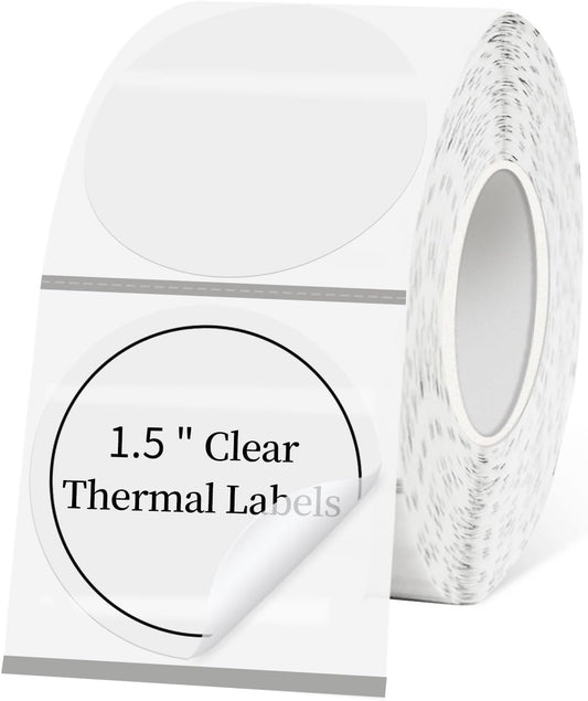 1.5" Transparent Thermal Label Stickers,Waterproof Thermal Printer Sticker Labels for Gift Wrapping, Self-Adhesive Name Price Tag DIY Custom Logo Design (500 pcs)