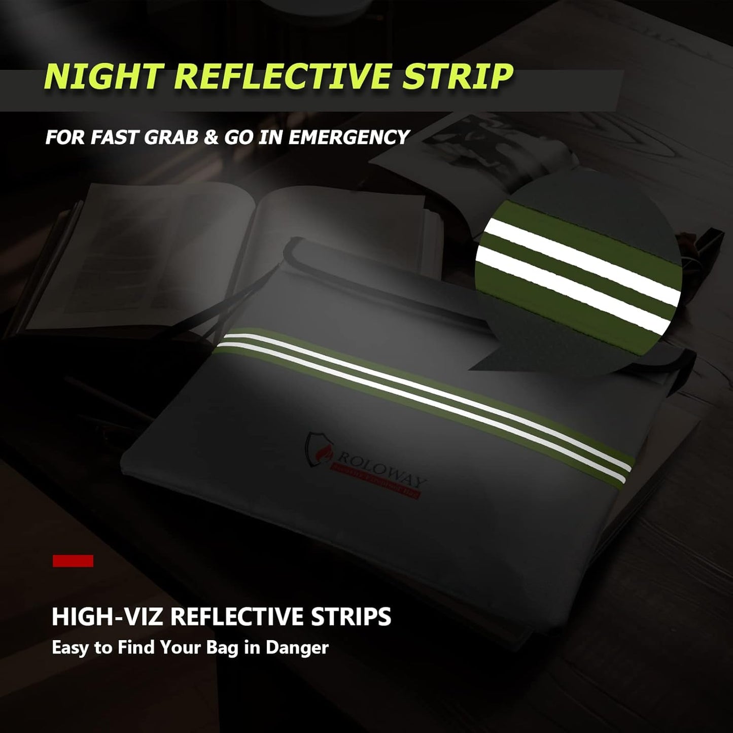 ROLOWAY Fireproof Document Bag (14 x 11 inch) with 5200℉ Upgraded Aluminum Foil Layer, Fireproof Bag for Documents with Reflective Strip and Zipper (Silver)