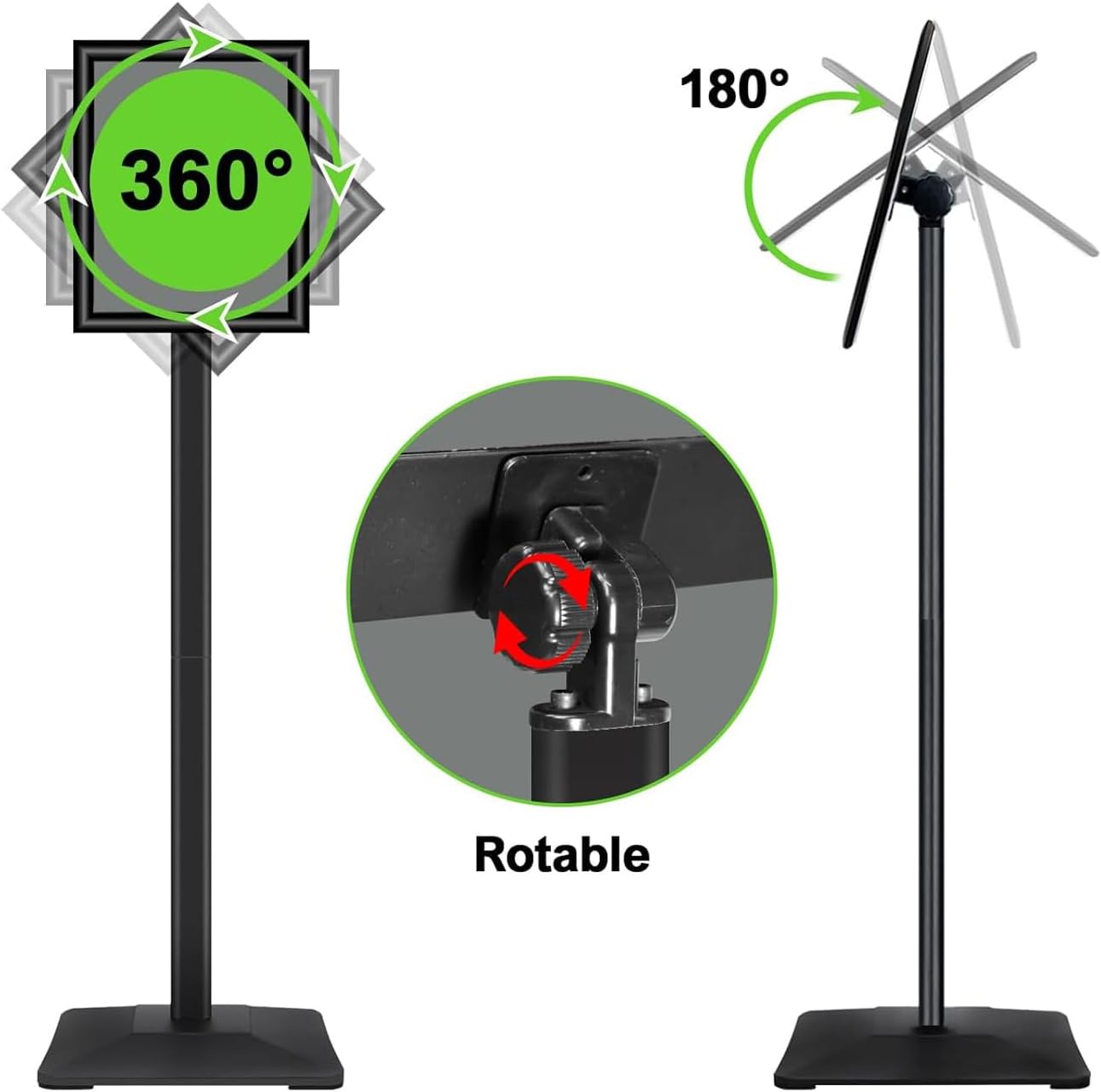 Heavy Duty Adjustable Pedestal Poster Sign Stand, 8.5x11 Aluminum Open Floor Standing Sign Holder for Vertical and Horizontal View Display (8.5x11,Black)