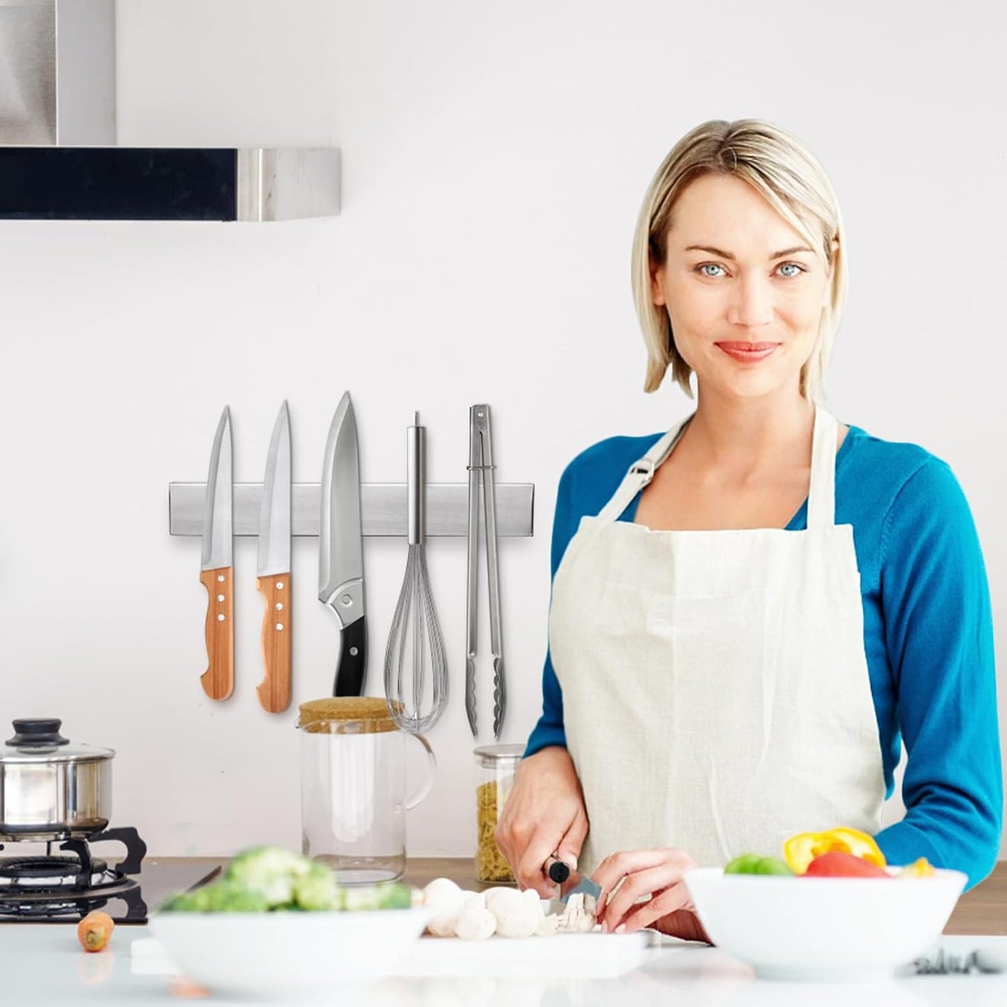 Ninolny 10 Inch Magnetic Knife Strip, Premium Stainless Steel Wall Mounted Kitchen Knives Bar,Space-Saving Powerful No Drilling Magnetic Knife Rack for Home Kitchen Utensil Holder & Tool Holder