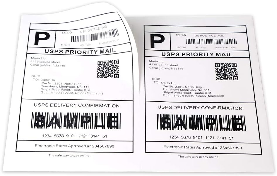 [100 Sheets; 200 Labels] Half Sheet Self Adhesive Shipping Label for Laser & Inkjet Printers, 2 Per Page Self Adhesive Mailing Labels – White 8.5'' x 5.5''