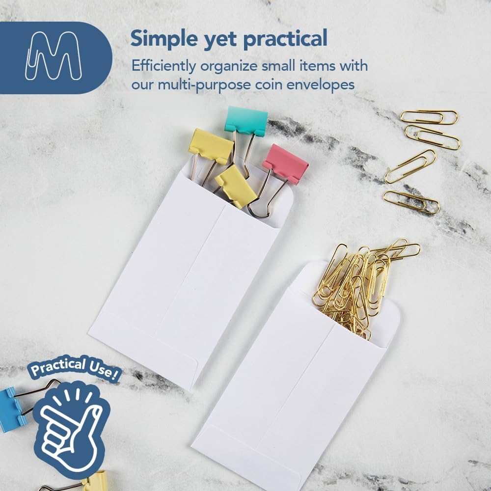 MOS #1 White Coin Envelopes 2.25 x 3.5 Inch 120 Pack — Self-Seal Small Envelopes for Coins, Seeds, Small Parts, Collectibles, Jewelry, Craft Storage
