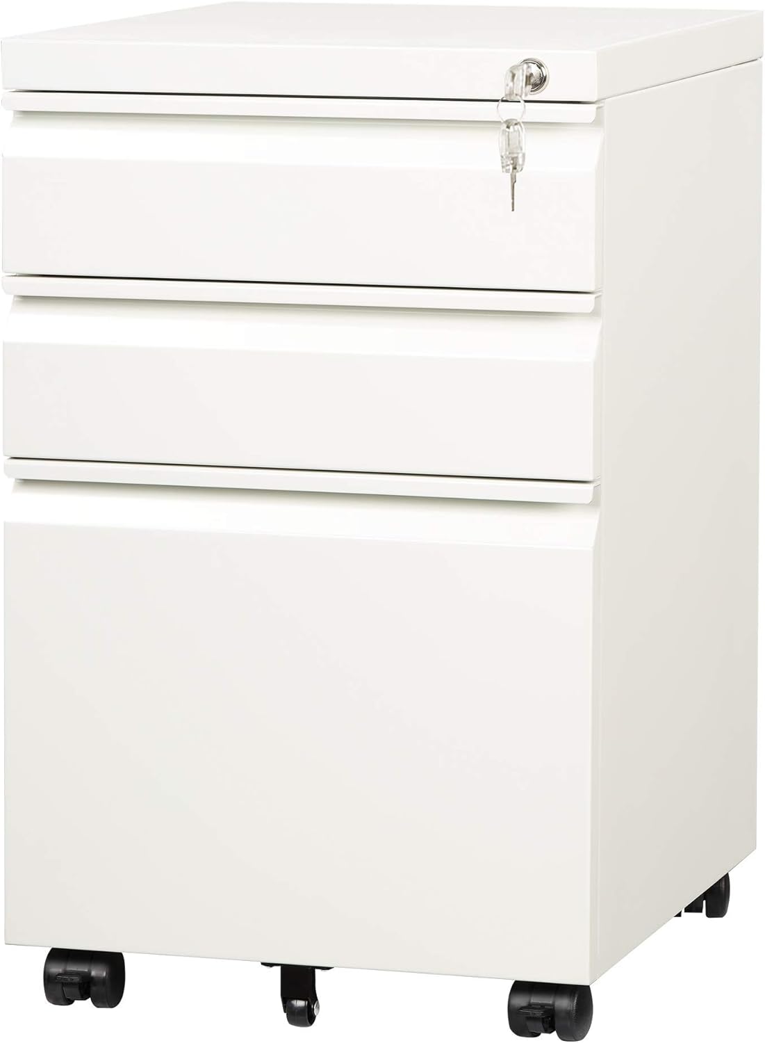 DEVAISE 3-Drawer Mobile File Cabinet (Under Office Desk), Assembled Except Casters, Fits Letter/Standard Sizes, White