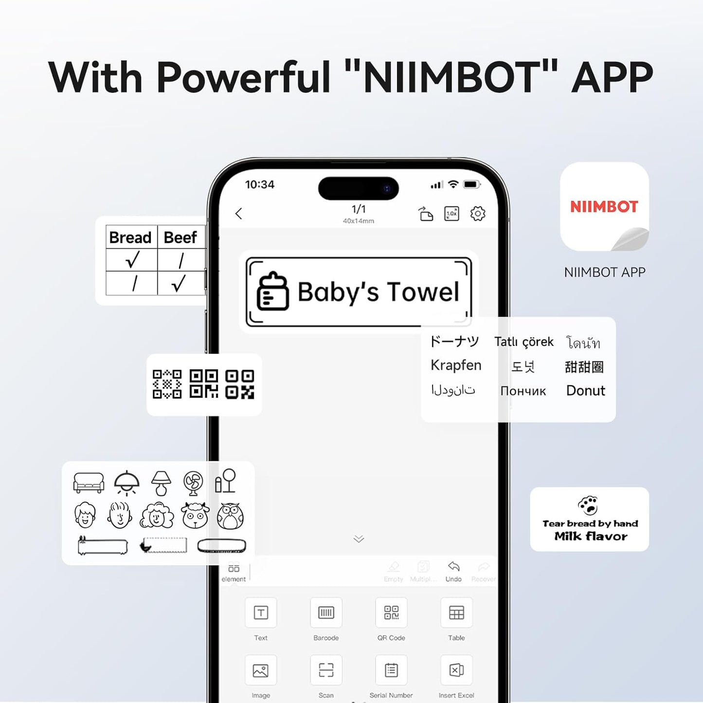 NIIMBOT B1 Label Maker with Tapes, 2 Inch Portable Thermal Label Printer for Home School Office Small Business, Address, Bakery, Crafts, Retail, Support Smartphones & PC, Silver