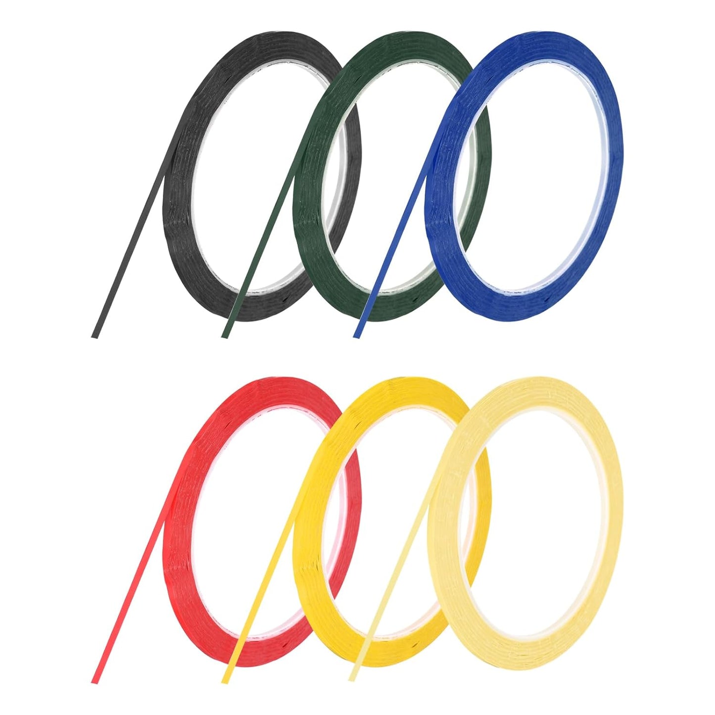 MECCANIXITY 6 Rolls Whiteboard Tape Graphic Chart Tape 3mm 54.7 Yard Art Tape Thin Pinstripe Tape Masking Tape for Gift Wrapping Craft Supplies, Red, Green, Blue, Yellow, Black, Light Yellow
