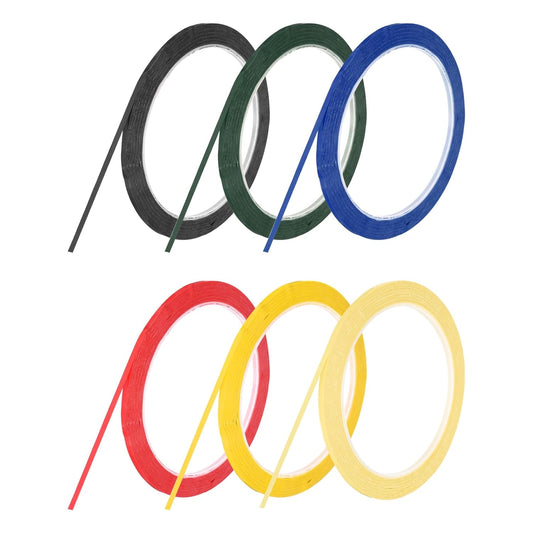 MECCANIXITY 6 Rolls Whiteboard Tape Graphic Chart Tape 3mm 54.7 Yard Art Tape Thin Pinstripe Tape Masking Tape for Gift Wrapping Craft Supplies, Red, Green, Blue, Yellow, Black, Light Yellow