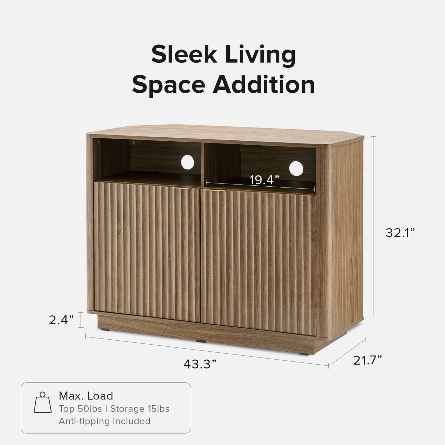 mopio Brooklyn Corner Storage Cabinet, Mid Century Modern Buffet, Entertainment Center, Storage Cabinet with Doors and Shelves, Media Cabinet for 55 inch TV Stand, for Living Room