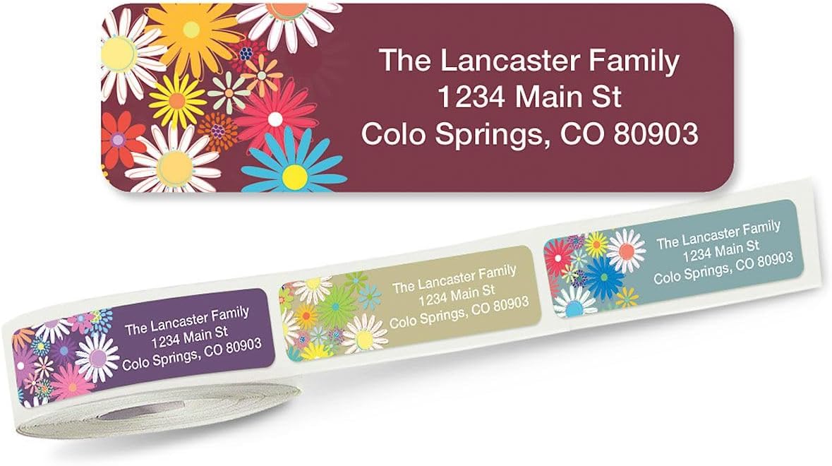 Colorful Images Petite Flowers Rolled Personalized Return Address Mailing Labels with Dispenser, Customize with Name & Shipping Address, 250 ¾” x 2½” Self Adhesive, Easy Peel Label Roll