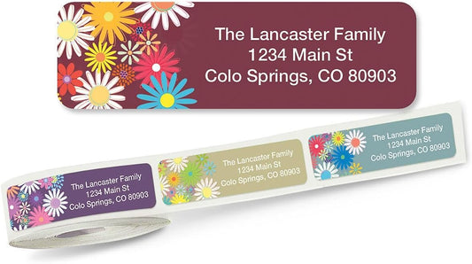 Colorful Images Petite Flowers Rolled Personalized Return Address Mailing Labels with Dispenser, Customize with Name & Shipping Address, 500 ¾” x 2½” Self Adhesive, Easy Peel Label Roll