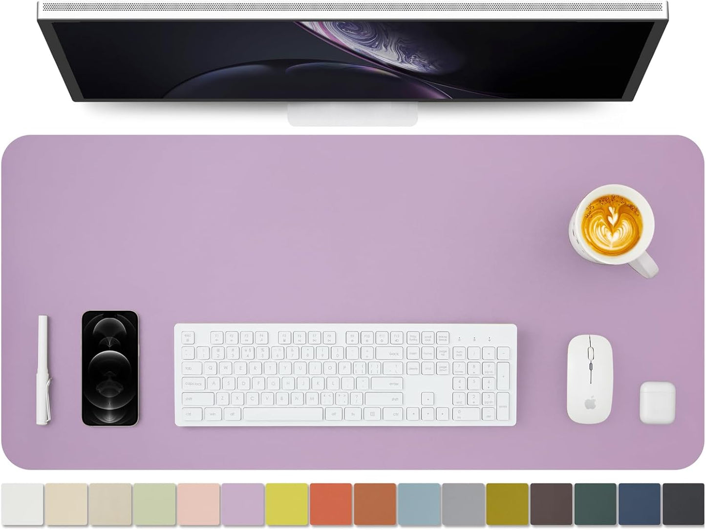 HOMIEAZICOZI Leather Desk Mat - Non-Slip PU Desk Pad for Office and Home - Desk Organization and Accessories - Ideal for Large Mouse Pad and Desk Mats on Top of Desks (Purple,36''x 17'') (DPD-Pu-L)