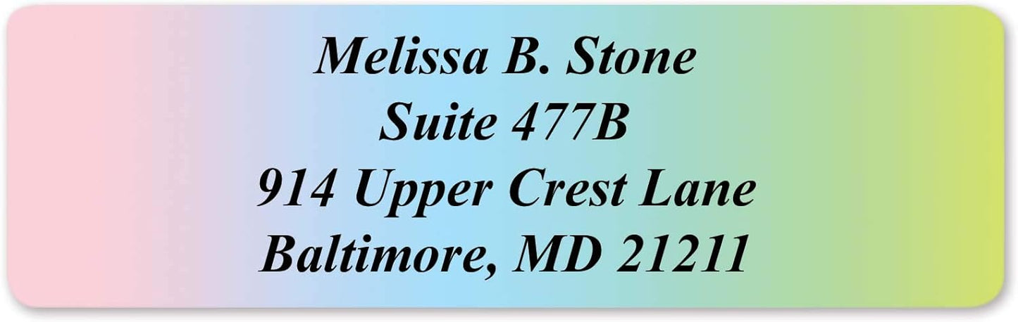 Cascading Rainbow Medley Personalized Return Address Labels with Elegant Plastic Dispenser - Roll of 250 Custom Stickers