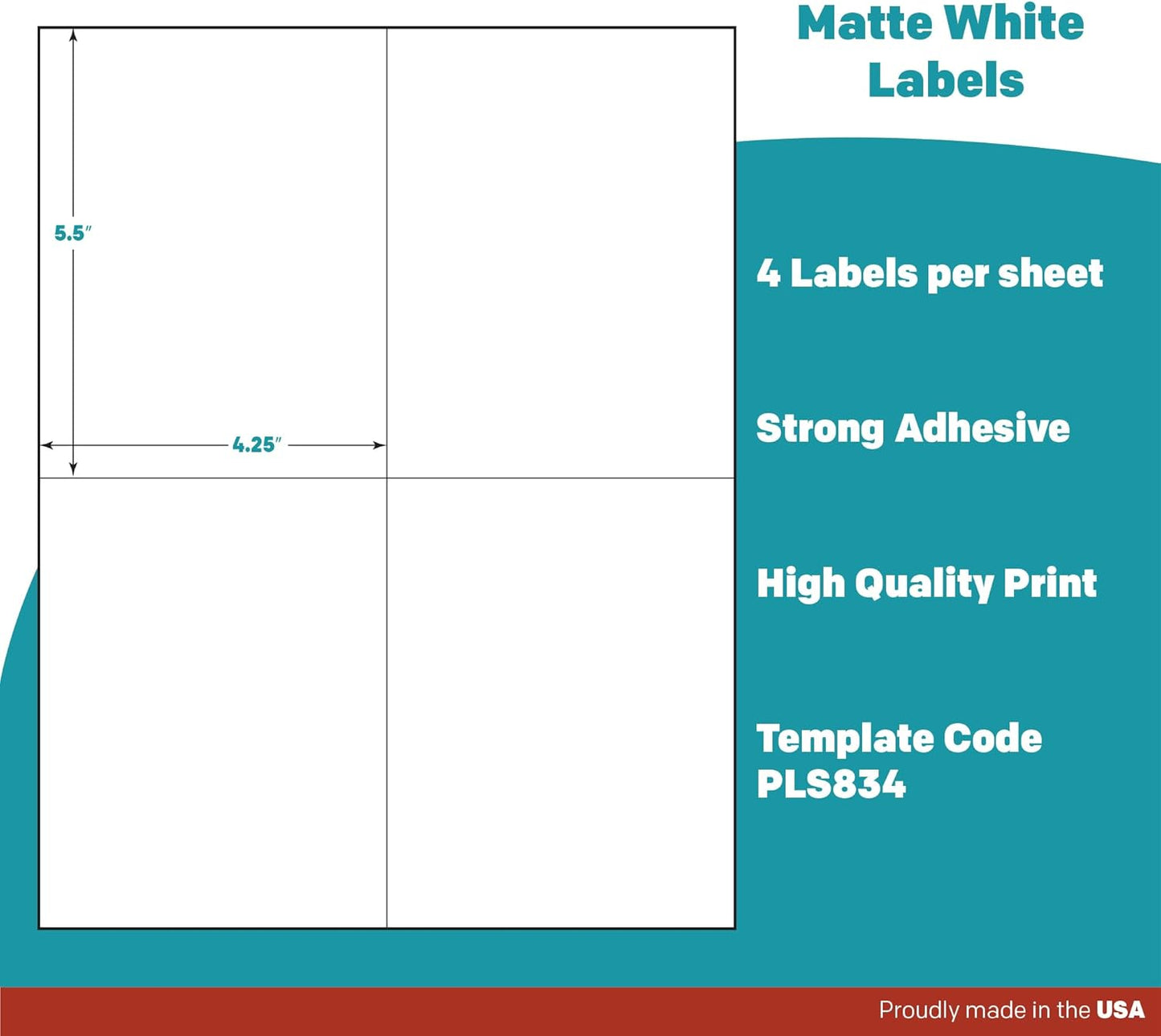Premium Label Supply White Sticker Shipping Labels – 4.25" x 5.5" – Laser/Inkjet Compatible – (4 per Sheet), 100 Sheets – 400 Total Adhesive Labels