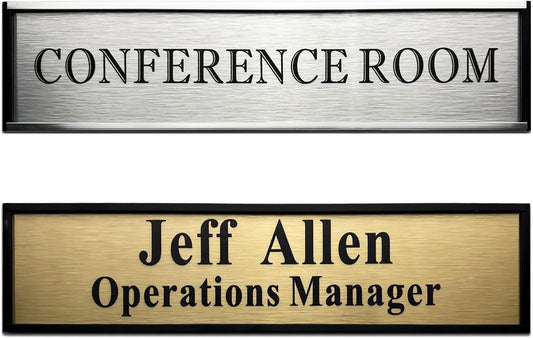 Personalized Name Plate for Door or Wall, 2 x 8 inch Custom Office Aluminum Door Name Plates with Two Lines Custom Text, Office Gifts for Coworkers Boss Teacher, Employee Appreciation Gifts