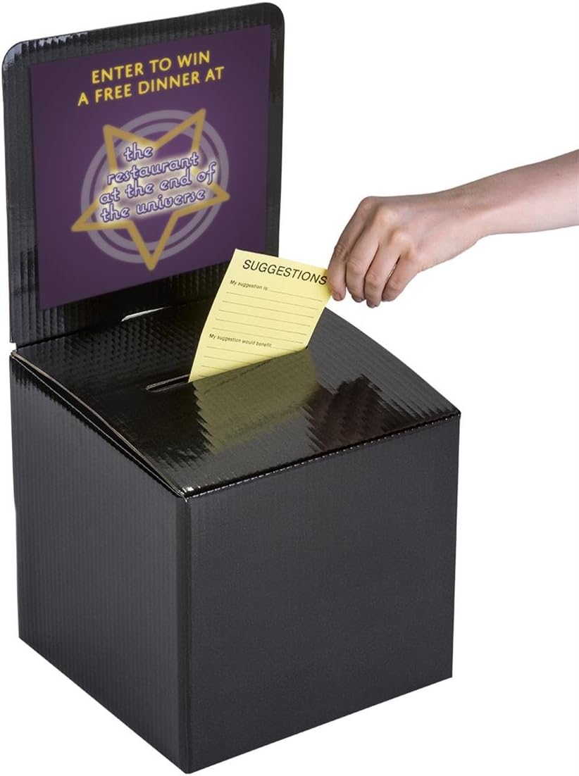 Displays2go WCBBBK Cardboard Ballot Box, Set of 10, Countertop Suggestion Box with Sign Header, Black