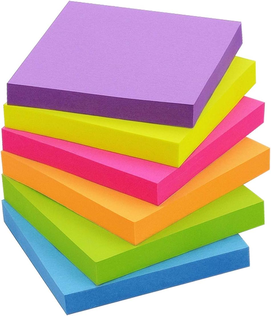 Sticky Notes 3x3 inch, Bright Colors Self-Stick Pads, 12 Pads/Pack, 100 Sheets/Pad, Total 1200 Sheets