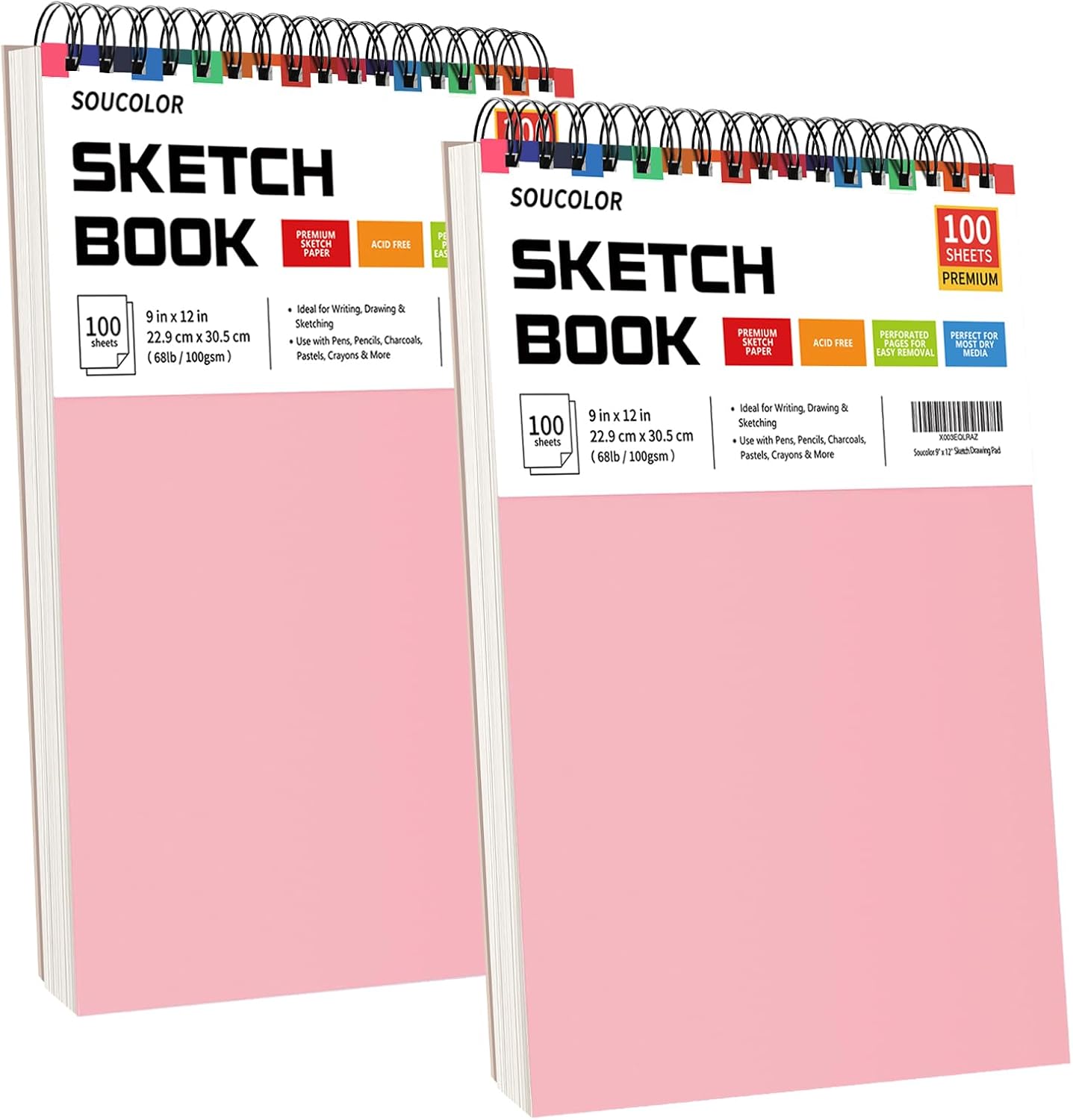 Soucolor Art Supply Set - Sketching & Drawing Kit, 9" x 12" Sketch Book, 2-Pack 100 Sheets Spiral Bound Art Sketchbook, Acid Free