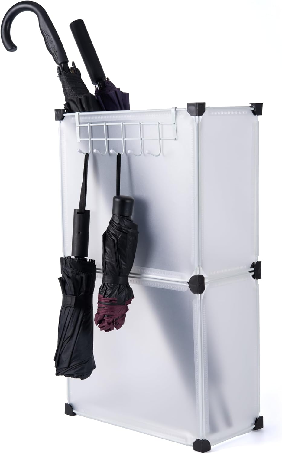 Umbrella Stand, Umbrella Holder for Entryway, 14.3 * 7.4 * 24.4inches,Square umbrella storage rack with built-in drip tray and metal hook,White.