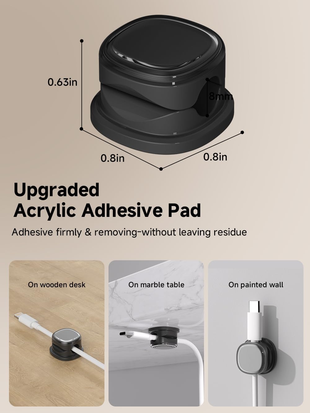 9 Pack Cord Organizer, Spring Cable Management, Adhesive Cute Cable Holder Clips, Phone Charger Wire Keeper for Desk Nightstand Car Office (9-Pack Black)