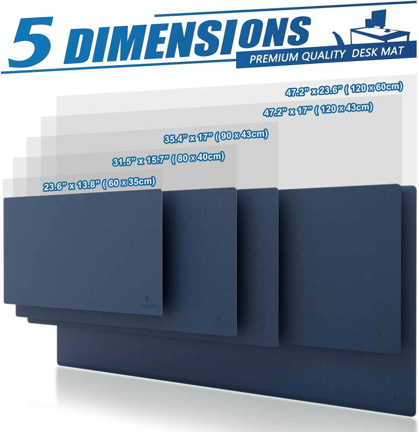 K KNODEL Large Office Leather Desk Mat, Mouse and Keyboard Pad, Computer and Laptop Mat, Desktop Protector and Cover, Writing Pad and Blotter (35.4"x17", Dark Blue)