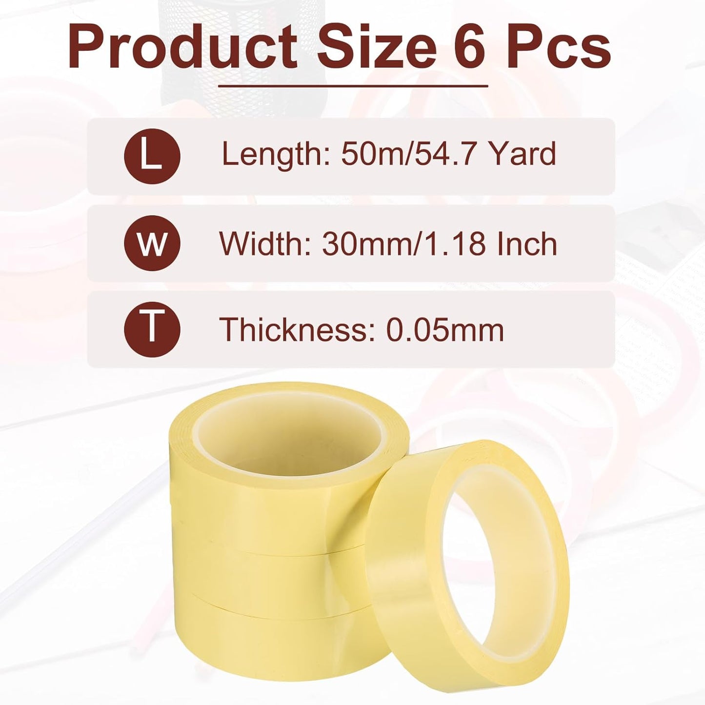 MECCANIXITY 6 Rolls Whiteboard Tape Graphic Chart Tape 30mm 54.7 Yard Art Tape Thin Self-Adhesive Pinstripe Tape Masking Tape for Gift Wrapping Craft Supplies, Light Yellow