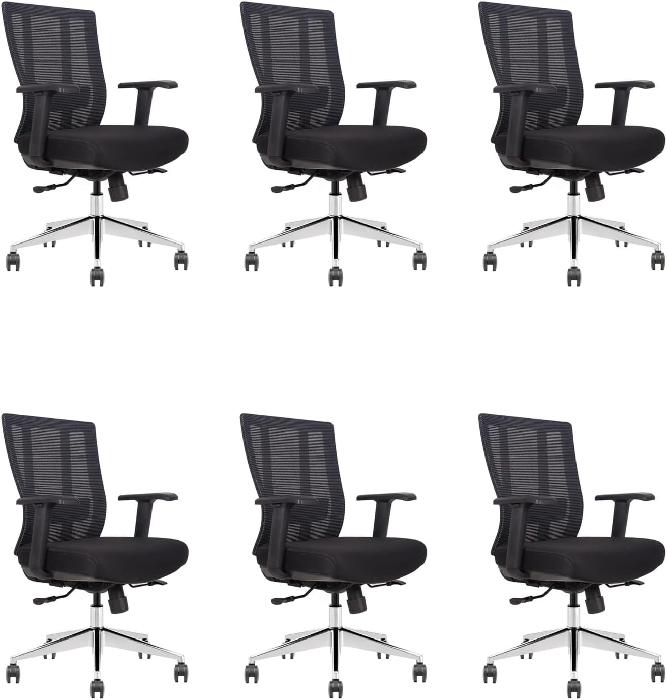 Ergonomic Conference Room Chair Mesh Back with Seat Slide - Adjustable Lumbar Support Computer Desk Chair with Height Adjustable Arms - 5-Star Polished Aluminum Base (Pack of 6)