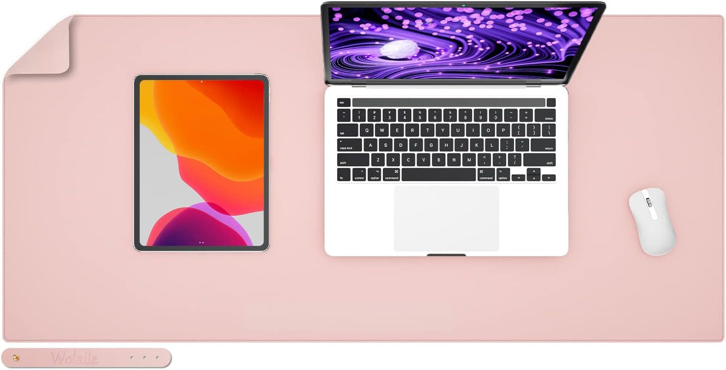 PU Leather Desk Pad Blotter,Light Pink Waterproof Office Desktop Mat for Women,36x17in Non-Slip Large Mouse Pad Writing Protector