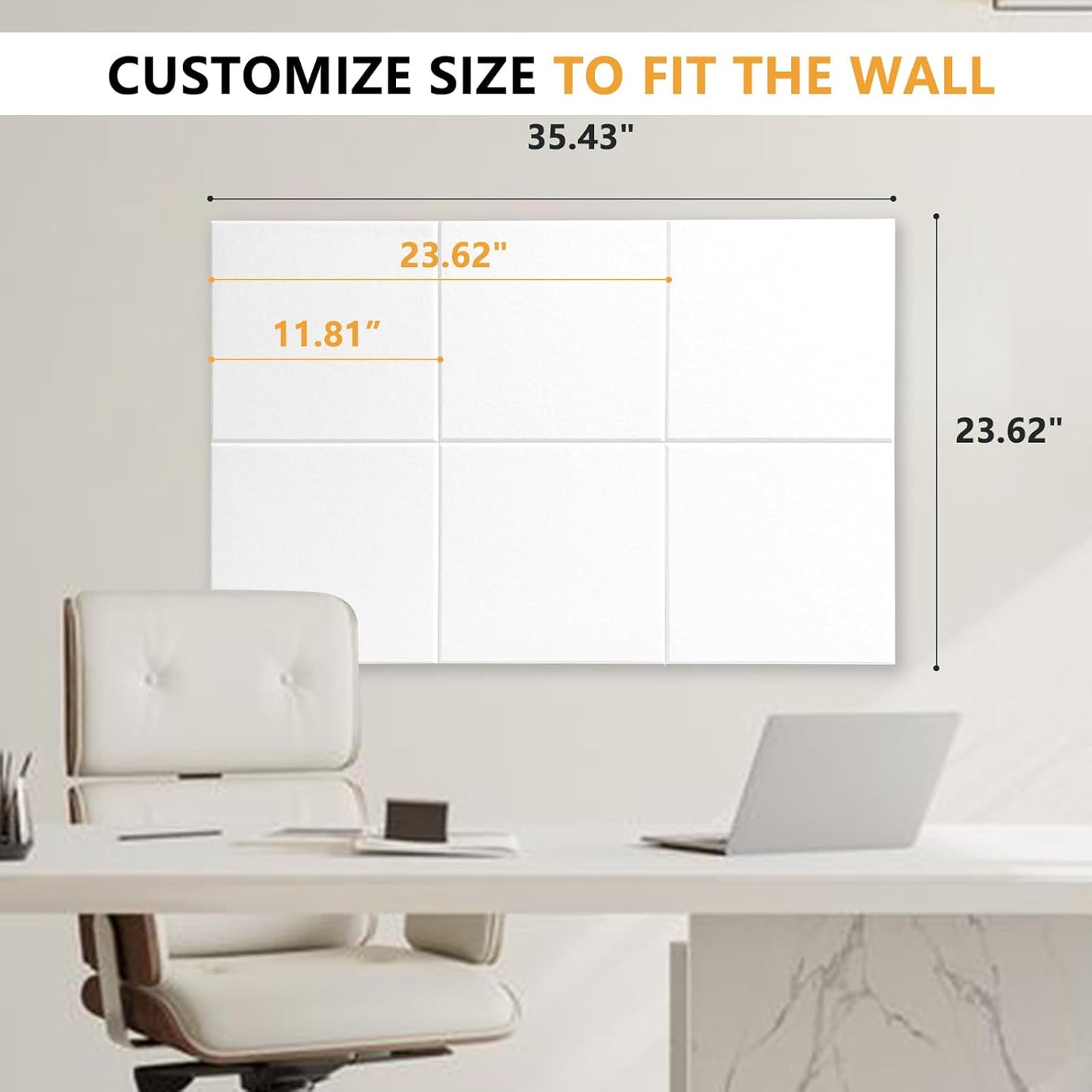 Large Cork Board for Wall with Pins, 36" x 24" Bulletin Board Self-Adhesive Pin Board | Customized 6 Packs Felt Tiles for Office Home Wall Decor, White