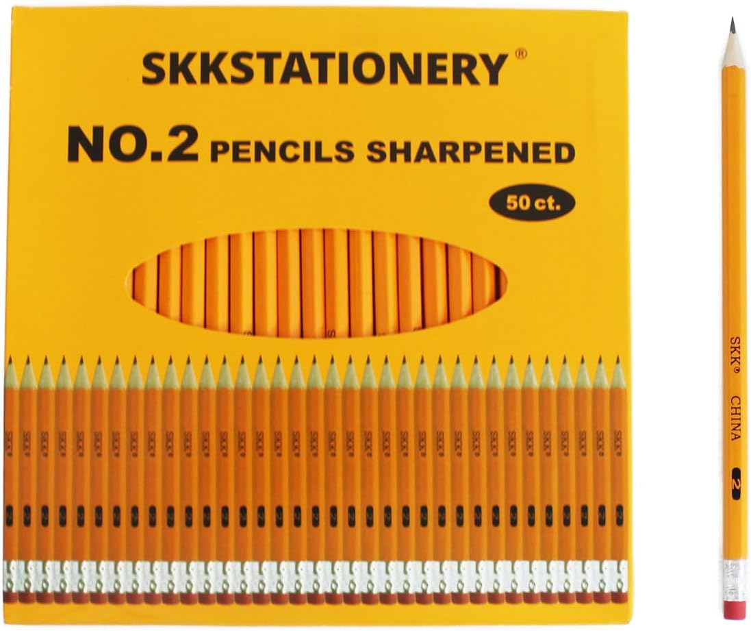SKKSTATIONERY 50 Pcs Pre-sharpened pencils, Pencils Sharpened with eraser top, #2 HB pencil, Back to school, 50/box