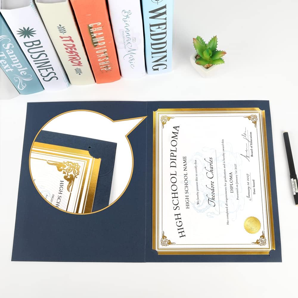 SUNEE Certificate Holders(Blue, 30 Packs, New Pattern), Diploma Covers Gold Foil Border, for Letter Size 8.5x11 Certificates, Cardstock, Document Papers