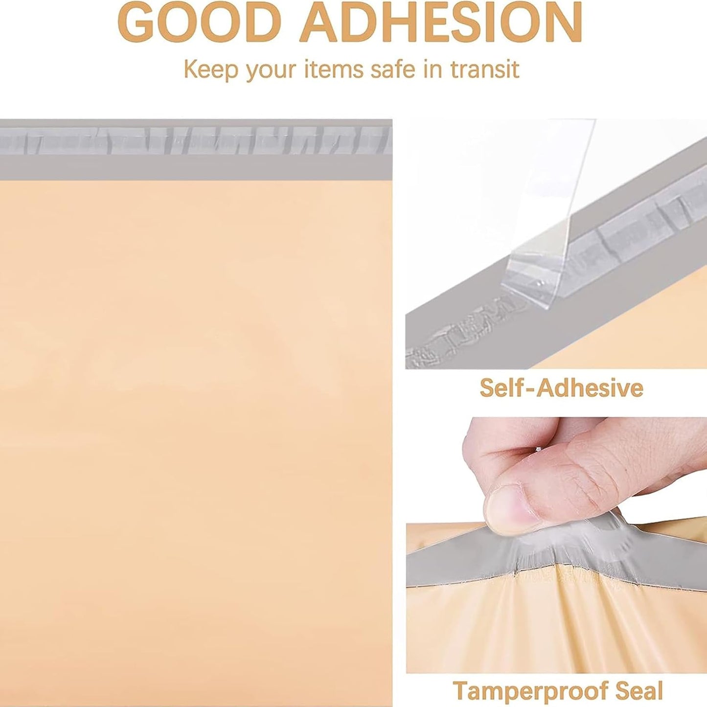 Metronic Poly Mailers 14.5x19 100 Pcs | Medium Size Shipping Bags for Clothes | Large Poly Mailer Bags, Shipping Envelopes, Mailing Bags for Small Business, Strong Adhensive Poly Bags Champagne